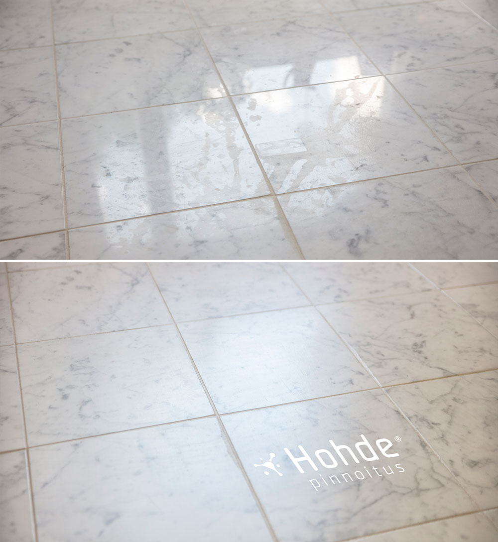 Laattalattia ennen ja jälkeen Hohde-laatta käsittelyä