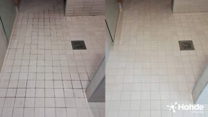 Laattasaumat ennen & jälkeen Hohdepinnoituksen