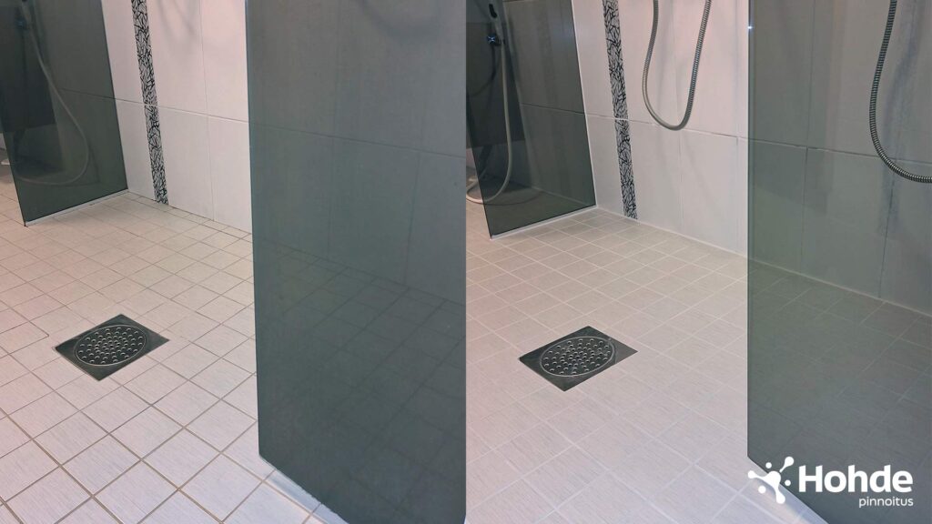 Laattasaumat ennen & jälkeen Hohdepinnoituksen